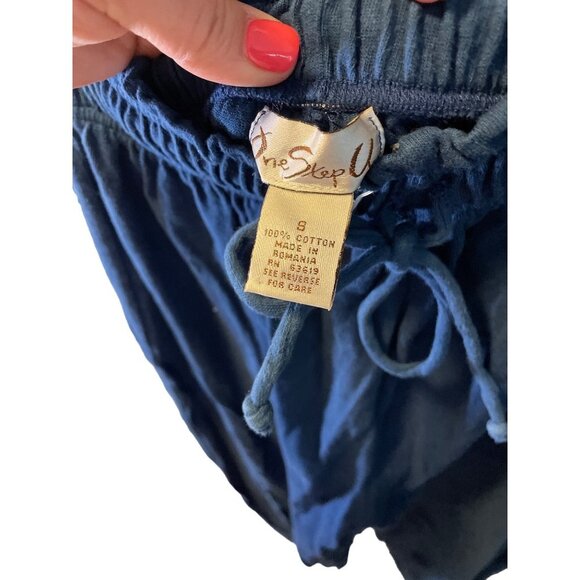 One Step Up Navy Blue Drawstring Waist Gathered Ankle Knit Jogger Pants Sz S - Picture 5 of 6
